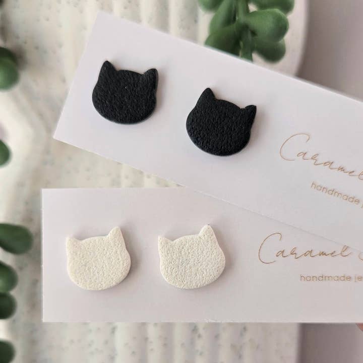 Caramel Sky - Wholesale Stud/Post Earrings - Cat Stud Earrings | Cat Clay Stud Earrings | Cat Earrings