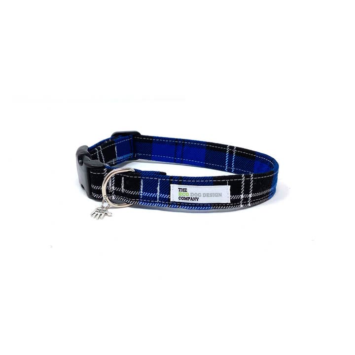 Royal Blue Tartan Adjustable Dog Collar for wholesale by EcoDogDesigns