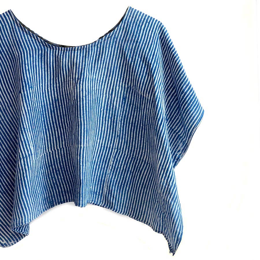 Ichcha - Wholesale Blouse - Women's - Classic Blue Cotton Silk Croptop Clothing Women - Stripes1