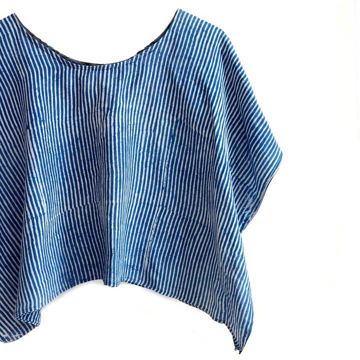 Ichcha - Wholesale Blouse – Women’s - Classic Blue Cotton Silk Croptop Clothing Women - Stripes1