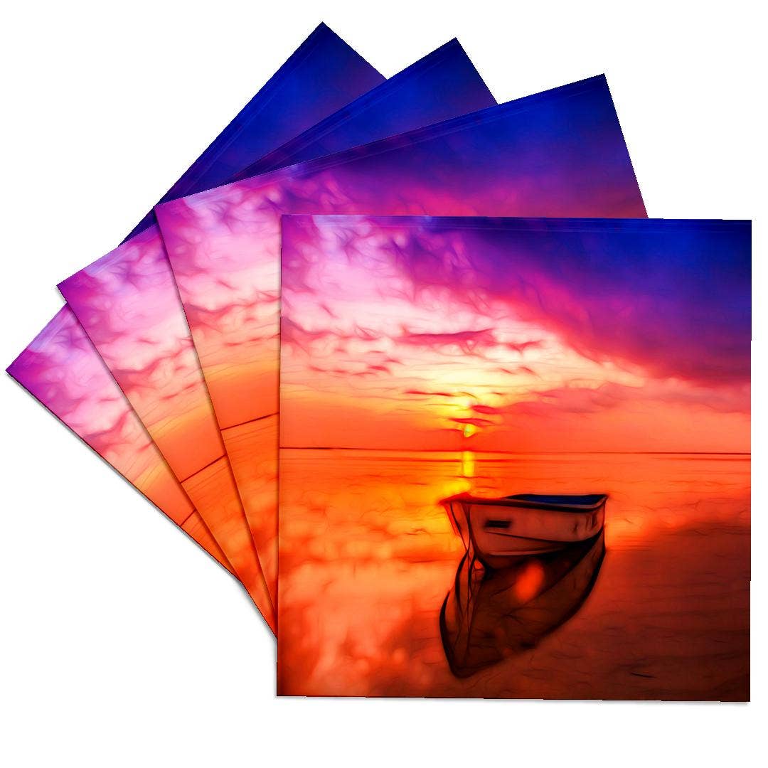 3dRose - Vente Sous-verre - 3dRose, Image colorée d'un bateau infusé de lumière sur l'eau, Dessous de verre0