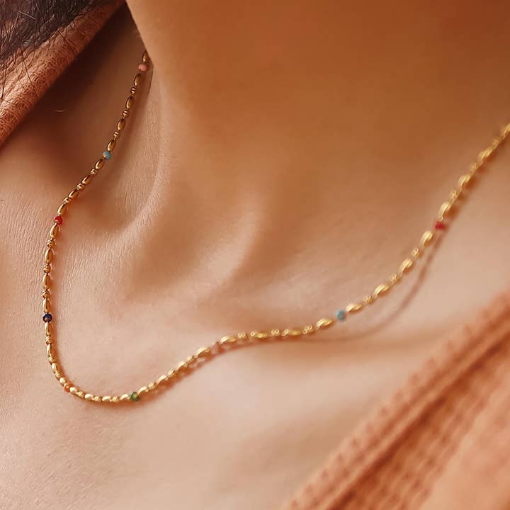 Multi Colored Tave 18K Gold Non-Tarnish Petite Beaded Necklace for wholesale on Faire