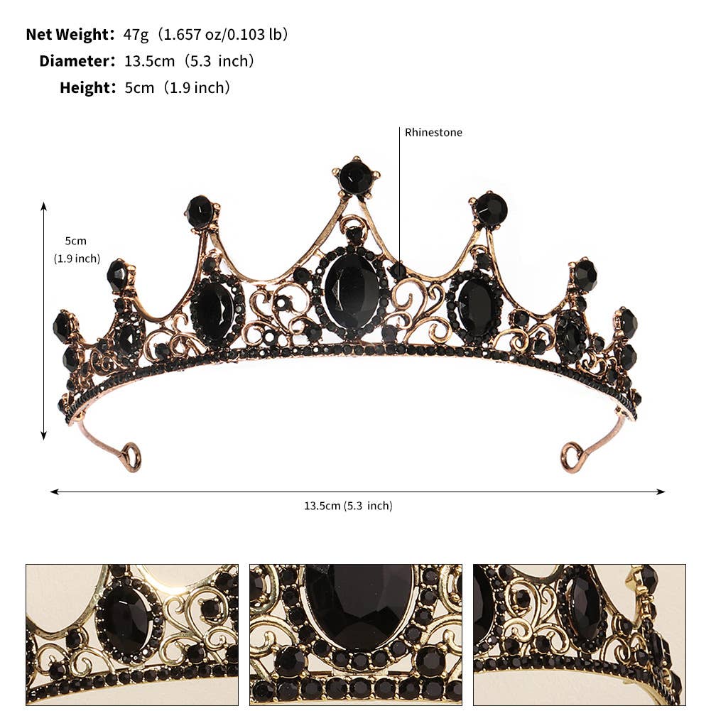 Tourtiwi - Wholesale Tiara - Women's - Obsidian Tiara Rhinestone Alloy Headdress Black Crown40