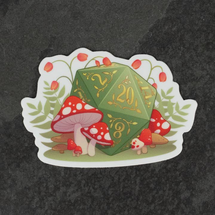 Mushrooms D20 Sticker for wholesale by Riftgate