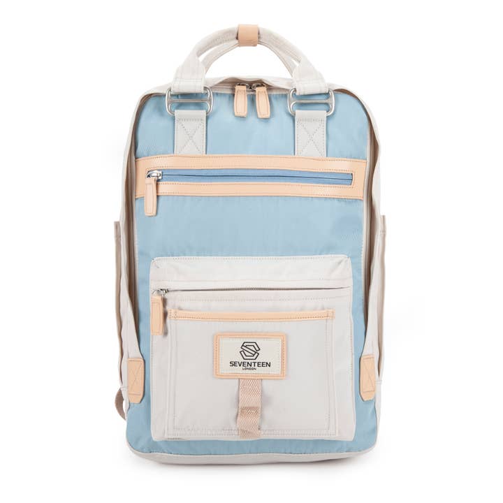 Wimbledon Backpack - Cream with Light Blue for wholesale by SEVENTEEN LONDON