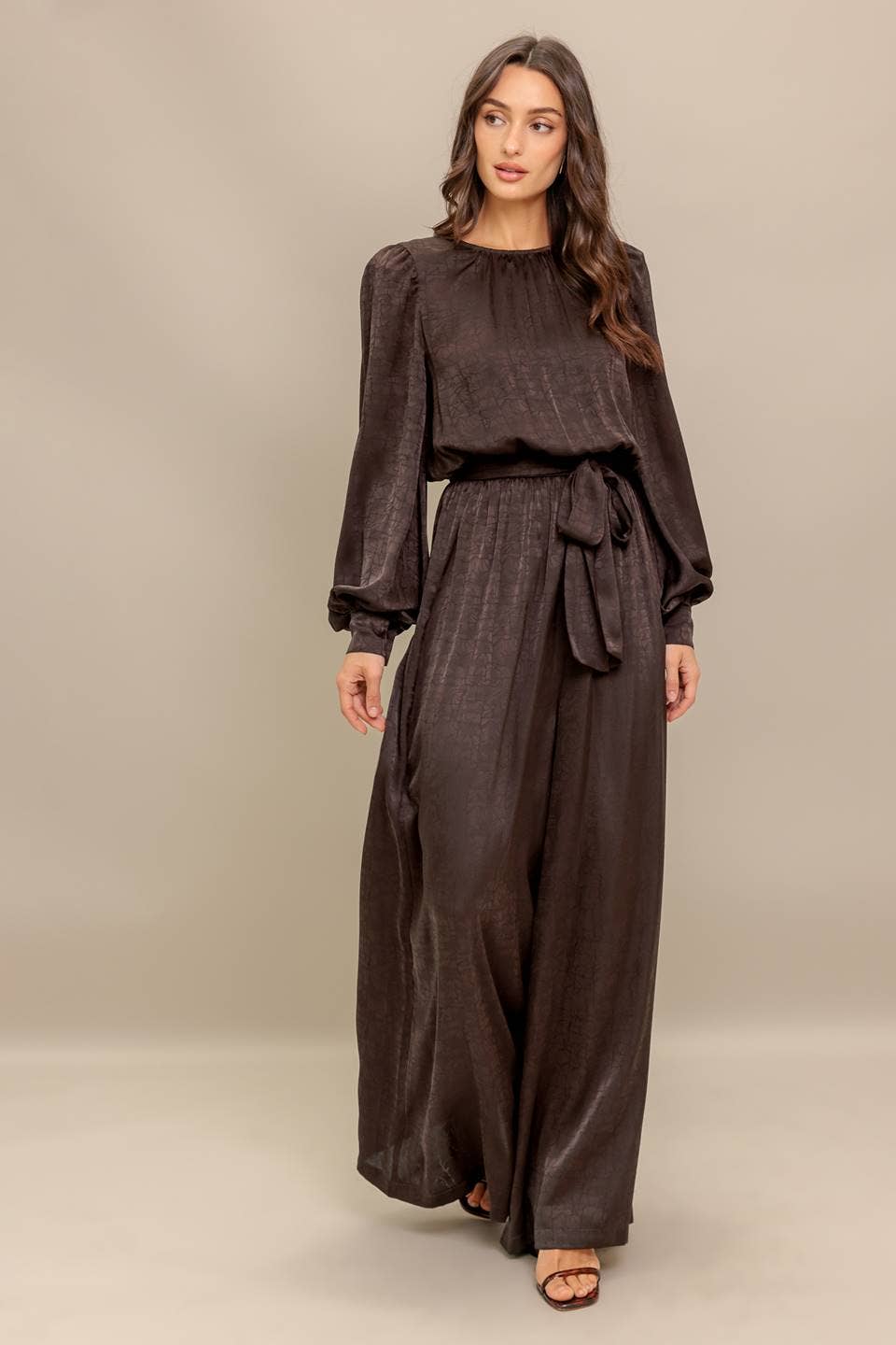 Brown A solid woven jumpsuit - IP8660 for wholesale on Faire3
