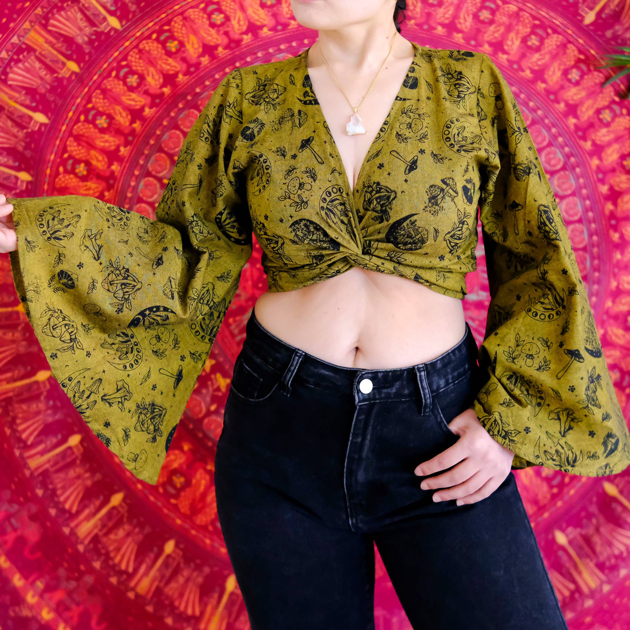 Karma Nepal Crafts - Wholesale Blouse - Women's - 3 Way Cotton Wrap Top with Mushroom Print12