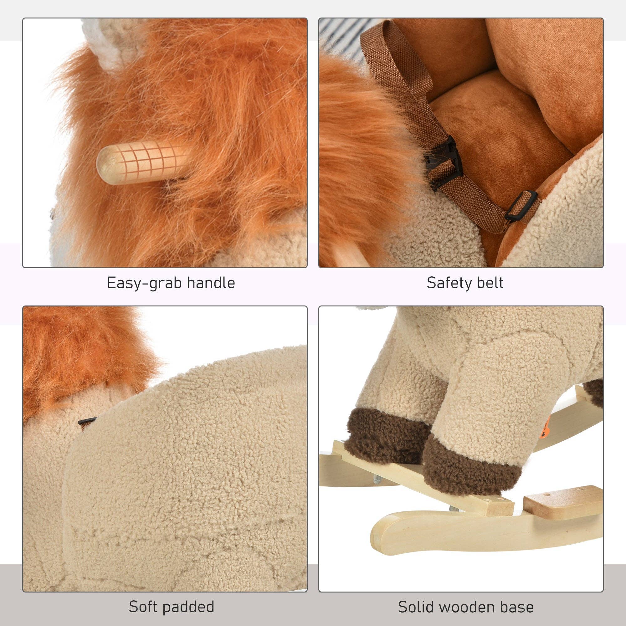 39F Inc. - Vente Cheval à bascule – enfant - Qaba Cheval à Bascule en Peluche Lion avec Son et Ceinture de Sécurité4