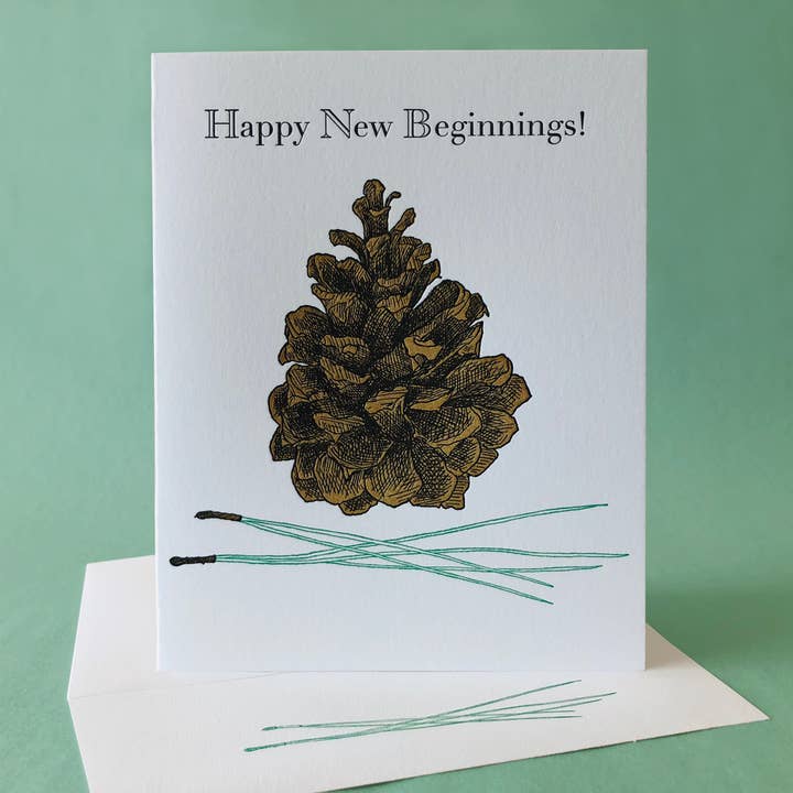 Pine Cone New Beginnings and Blank Note Card for wholesale by Painted Tongue Press