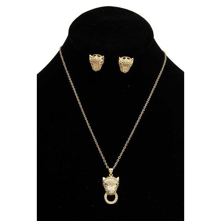 anbfashion - Wholesale Jewelry Set - CZ STONE PAVE JAGUAR NECKLACE SET 195390