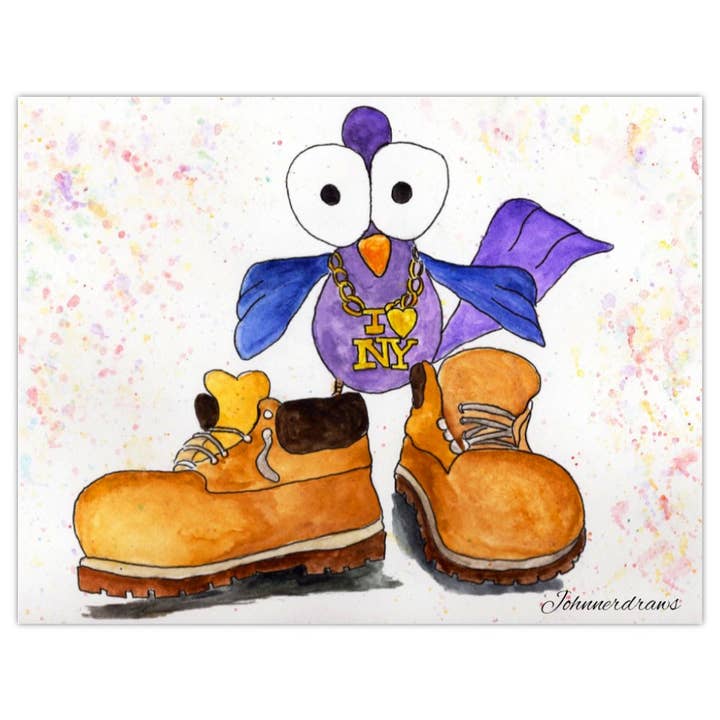 Taube in Timbs-Magnet-Hand illustriert für den Großhandel von Johnnerdraws