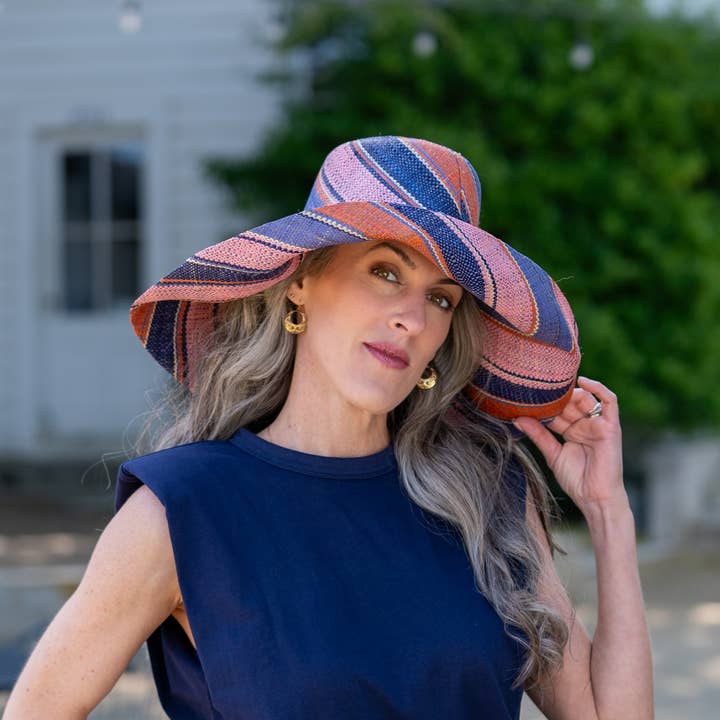 Shebobo - Wholesale Straw hat – women's - Monica 5" & 7" Wide Brim Stripe Packable Straw Sun Hats31