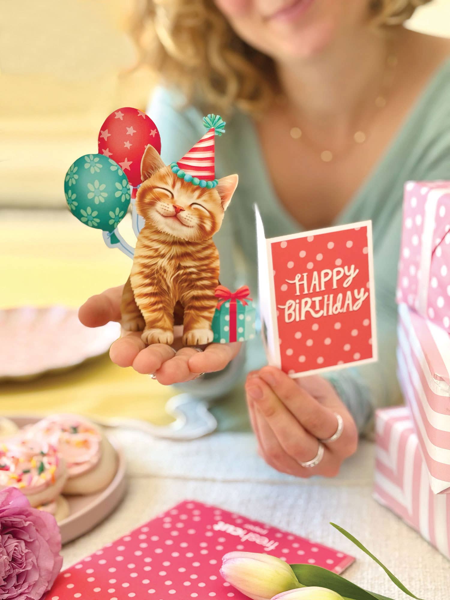 FreshCut Paper LLC - Wholesale Everyday Greeting Card - Mini Birthday Kitten (10 Mini Pop-up Greeting Cards)1
