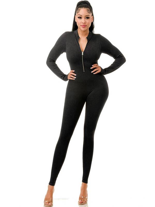 MIO WHOLESALE - Wholesale Jumpsuit - Women's - JS100MW MINERAL WASH LONG SLEEVE CATSUIT