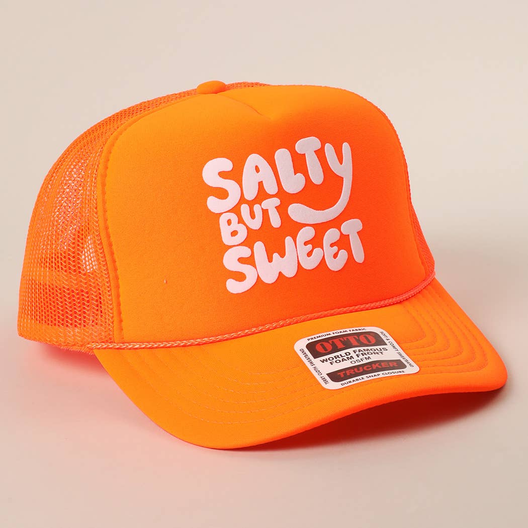 Fashion City - Wholesale Trucker Hat - Unisex - Salty But Sweet Text Logo Printed Mesh Back Trucker Hat11