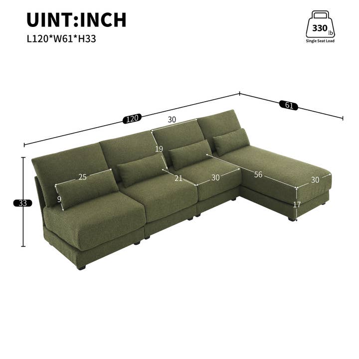 Green Oversized Sectional Sofa with Reversible Chaise and L-shape for wholesale on Faire