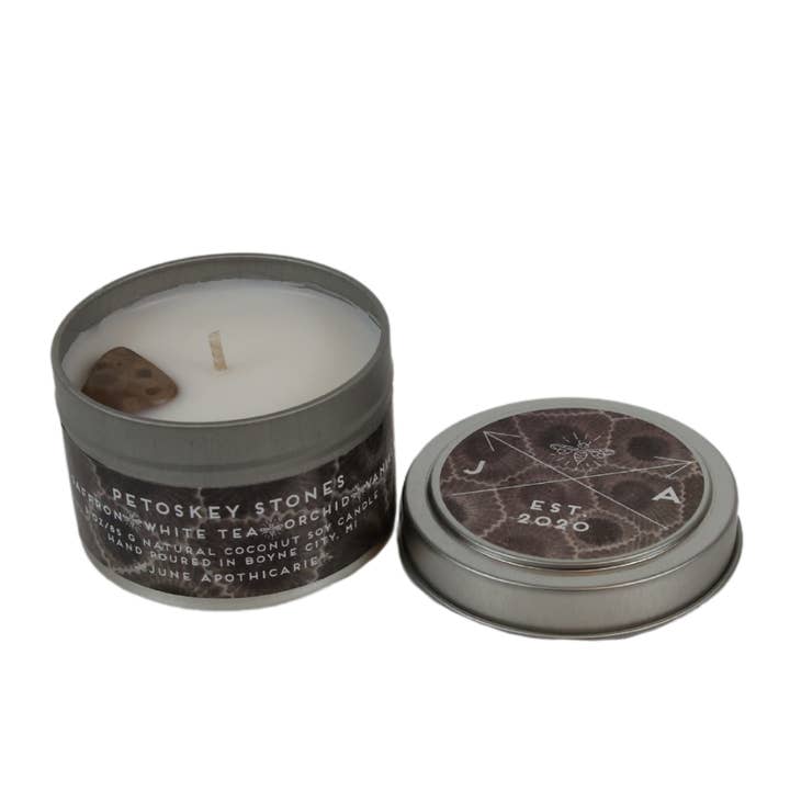 June Apothicarie - Wholesale Travel Candles - Petoskey Stones® 4oz Travel Candle- Michigan