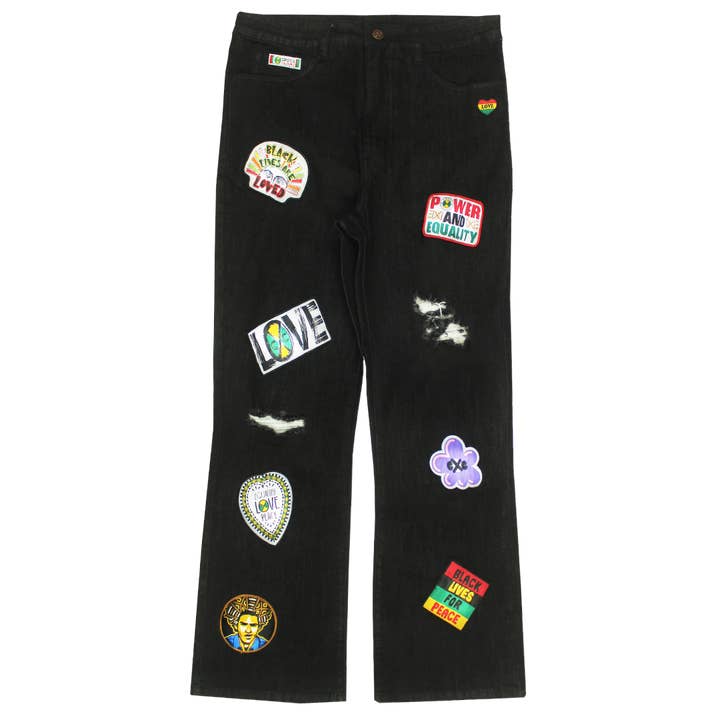 Cross Colours Empowerment Patches Relaxed Fit Jeans - Sort for engroshandel hos Cross Colours