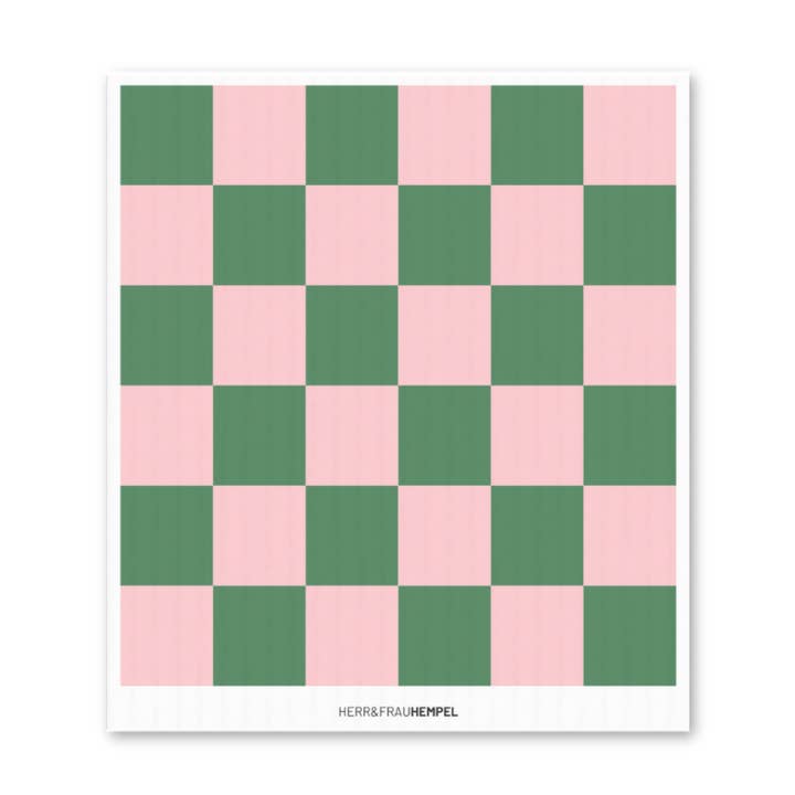 Sponge cloth checkered pink-green for wholesale by HERR&FRAUHEMPEL