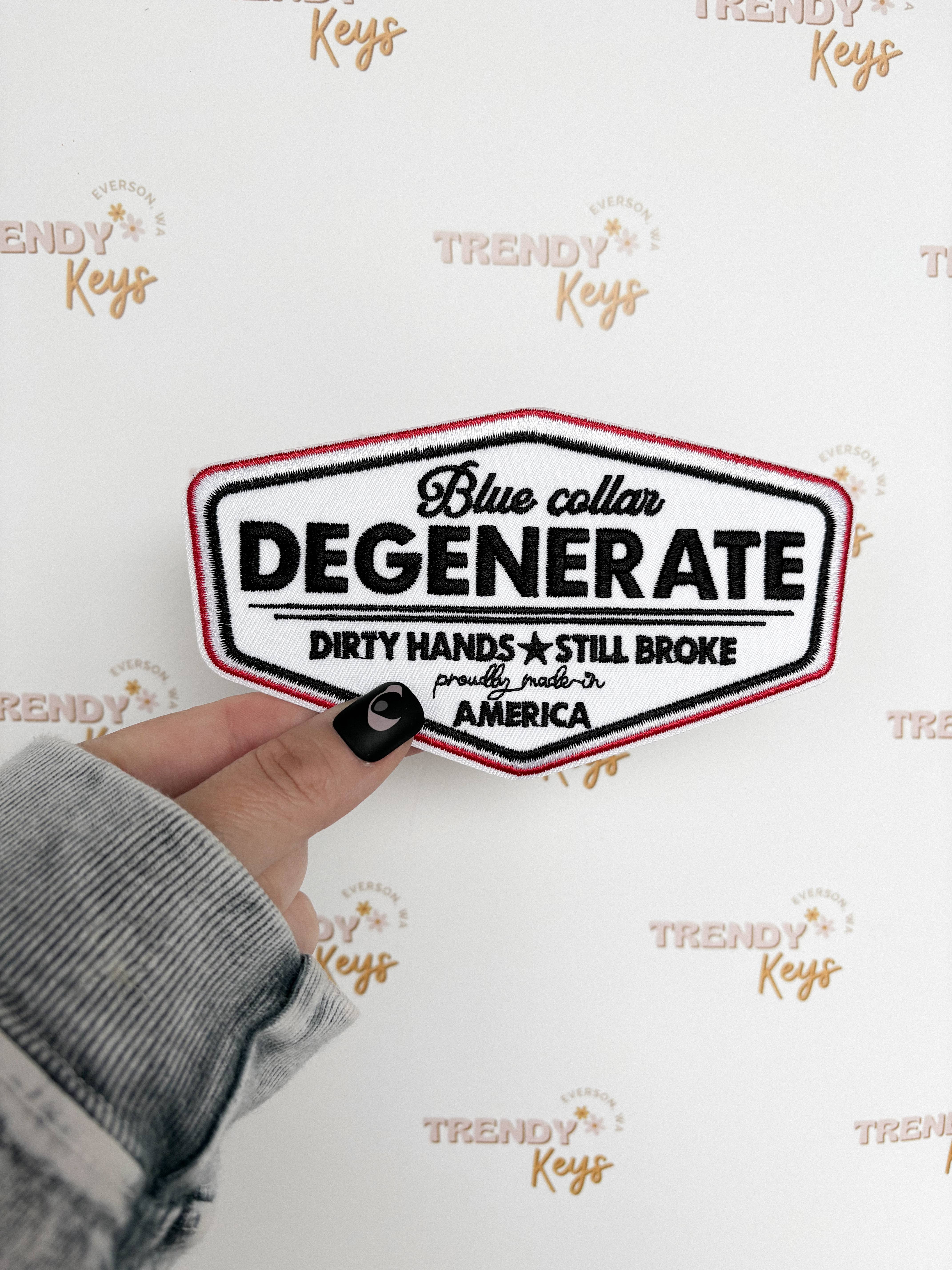 TrendyKeys - Wholesale Patch - Blue Collar Degenerate Patch for Hats, Bags & More0