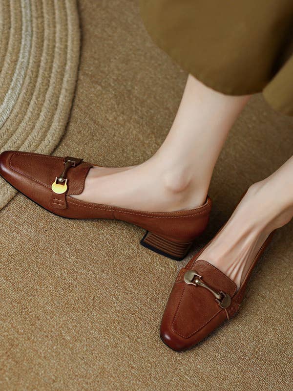 Spring And Autumn New Retro Square Toe Leather Shoes For Women for wholesale by ClassiQ