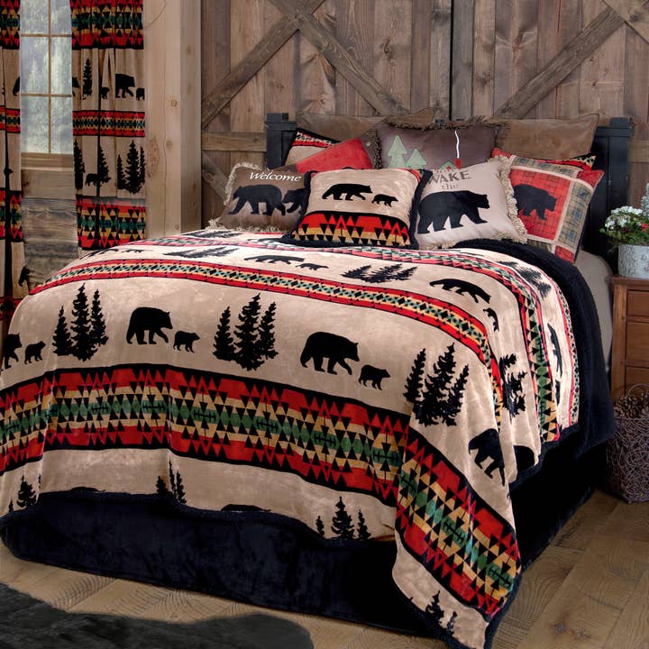 Carstens, Inc. - Wholesale Bedding Set - Bear Trails with Black Sherpa Plush Comforter Set