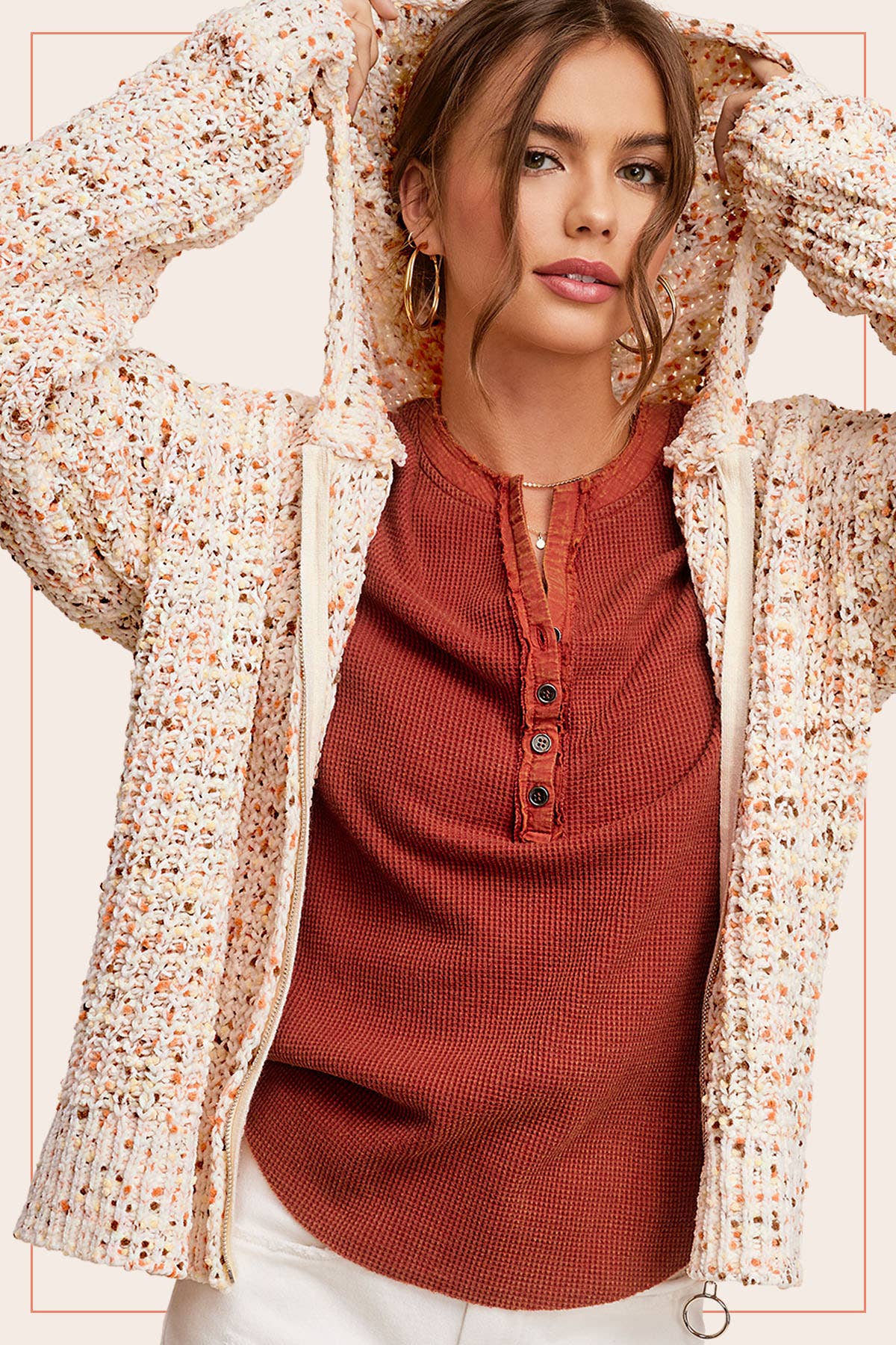 La Miel - Wholesale Hoodie - Women's - JCS3569-Multi Color Confetti Zip-Up Hoodie Sweater1