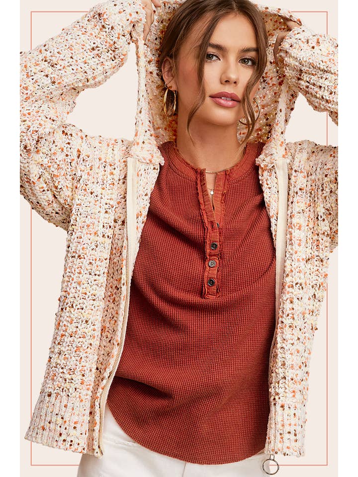 La Miel - Wholesale Hoodie - Women's - JCS3569-Multi Color Confetti Zip-Up Hoodie Sweater1