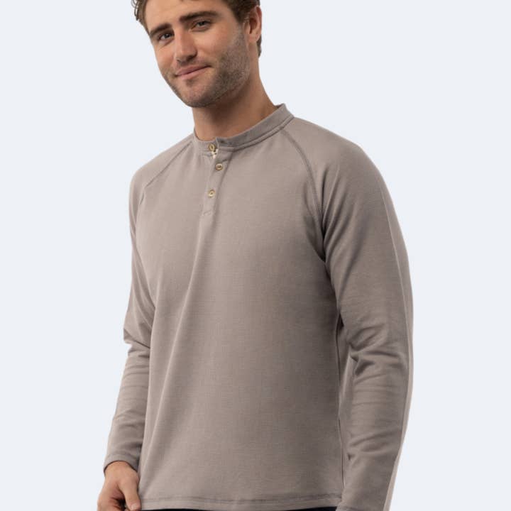 Grey Waffle Knit 3-Button Henley for wholesale by American Heritage