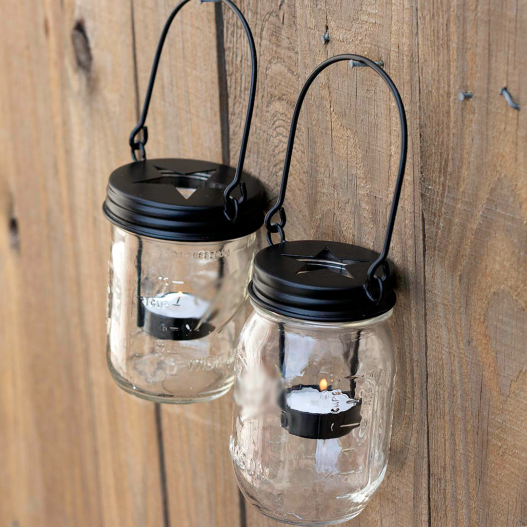 Mason Jar Lifestyle - Wholesale Candle Holder - Black Star Cutout Tea Light Candle Holder Lids With Handles7