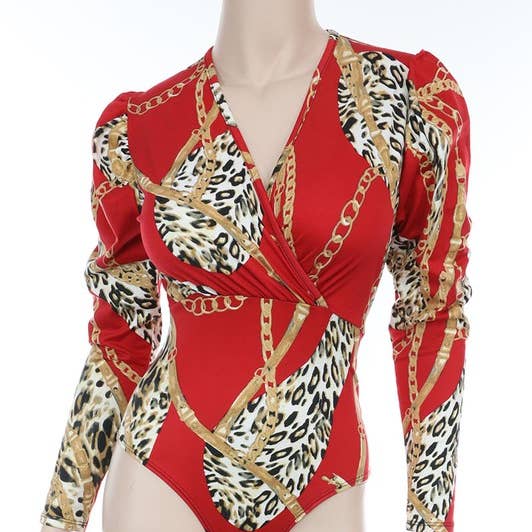 Sexy Gold Chain Black Gold Body Suit Long Sleeve for wholesale by D.ROCK