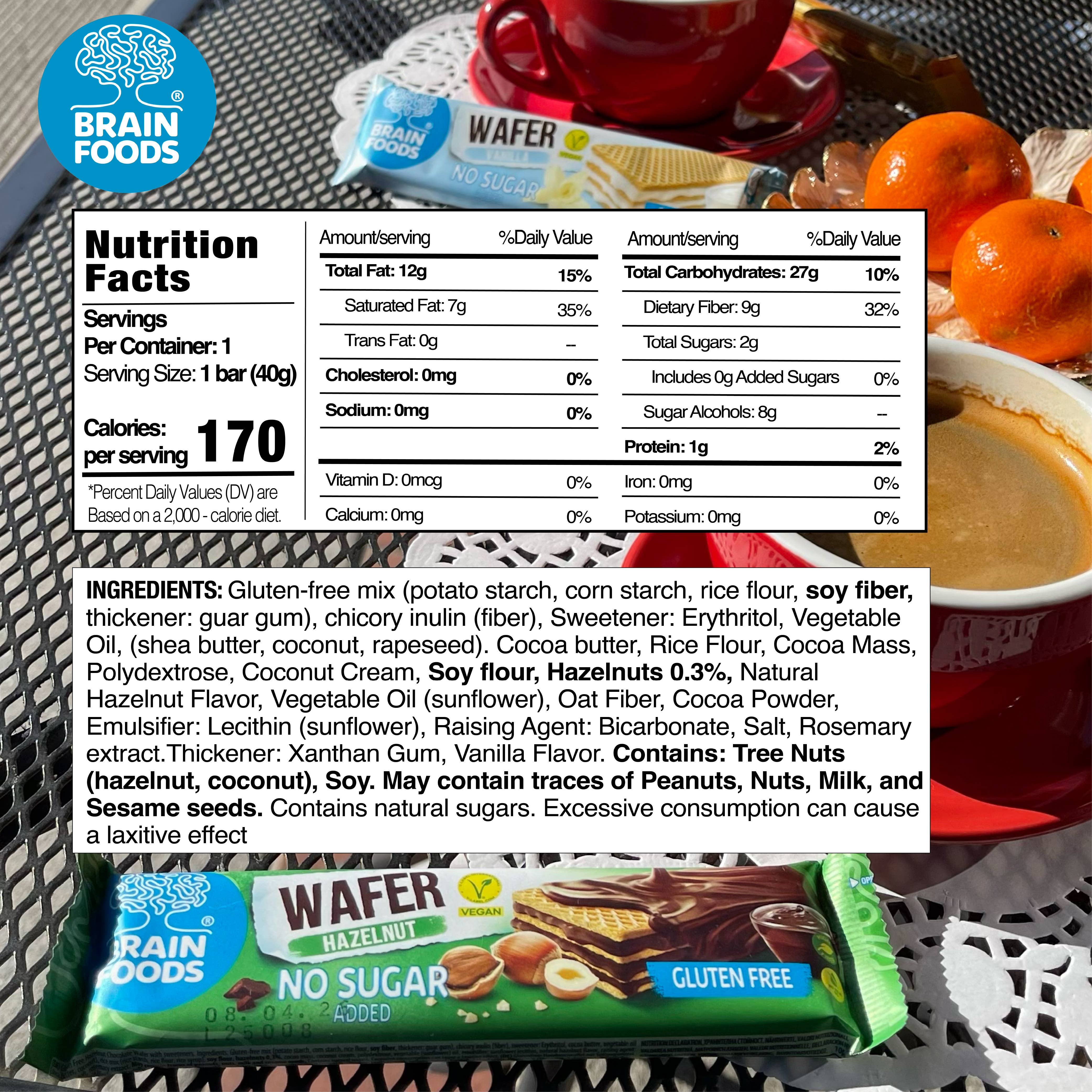 Wilton Mettler LLC - Wholesale Snack Bar - BRAIN FOODS Gluten Free Vegan Wafers (Hazelnut & Chocolate)1