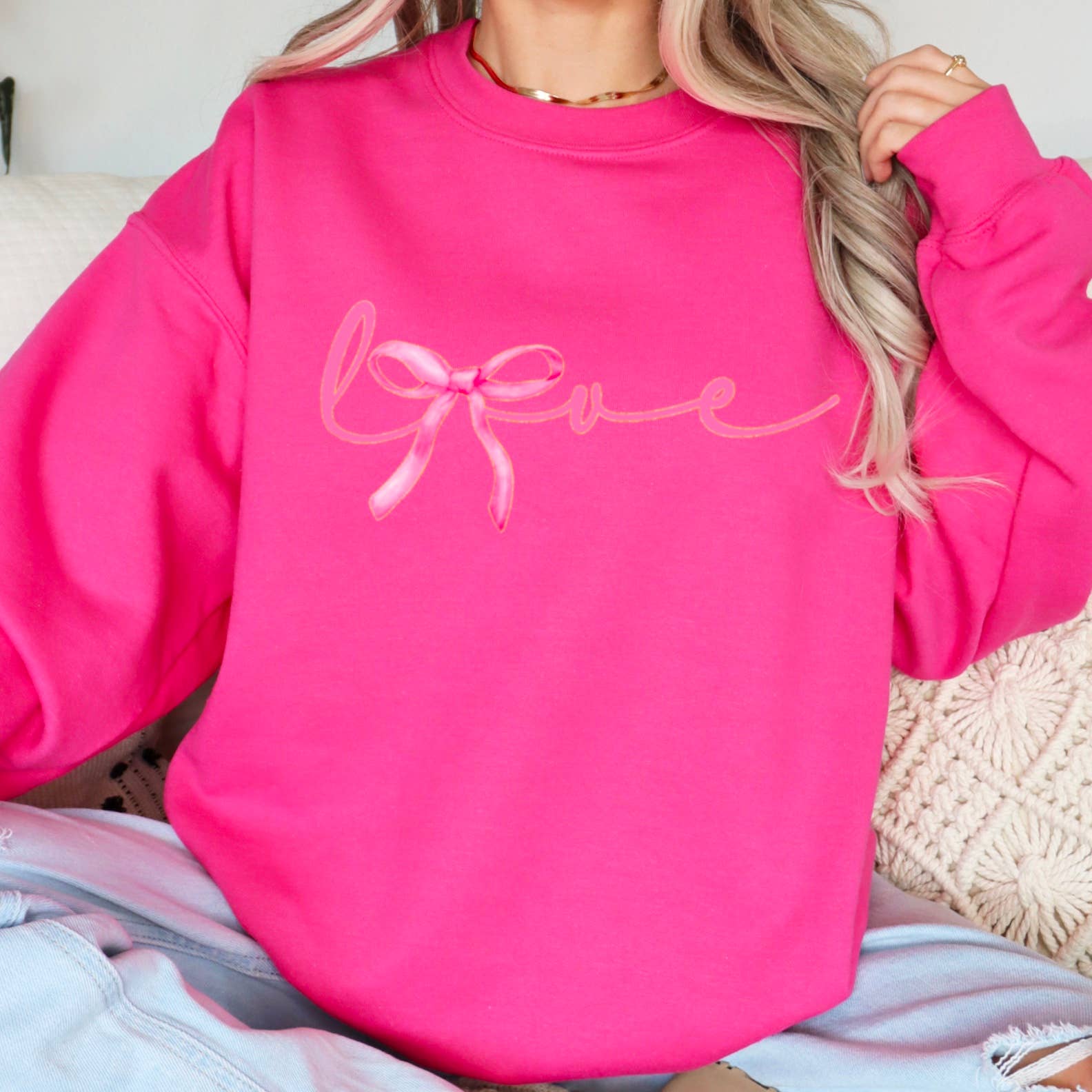 Shoppe SHC – Engroshandel Grafisk Sweatshirt - Dame – Elsk Coquette Sløjfe Sweatshirt | Skærmtrykt Sweatshirt6