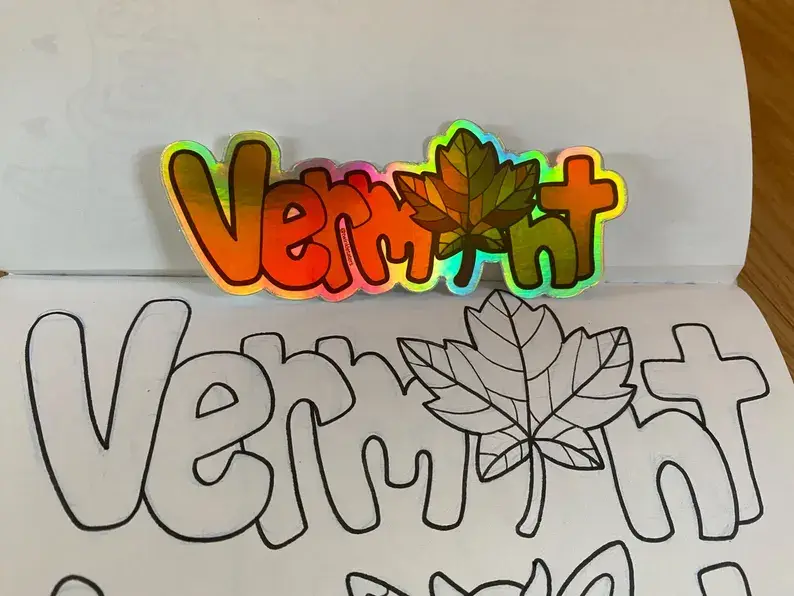 Designs by Diana - twinkletaters - Wholesale Sticker - Vermont Fall Foliage 5.05" x 2" Holographic Sticker3