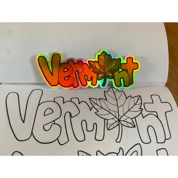 Designs by Diana - twinkletaters - Wholesale Sticker - Vermont Fall Foliage 5.05" x 2" Holographic Sticker3