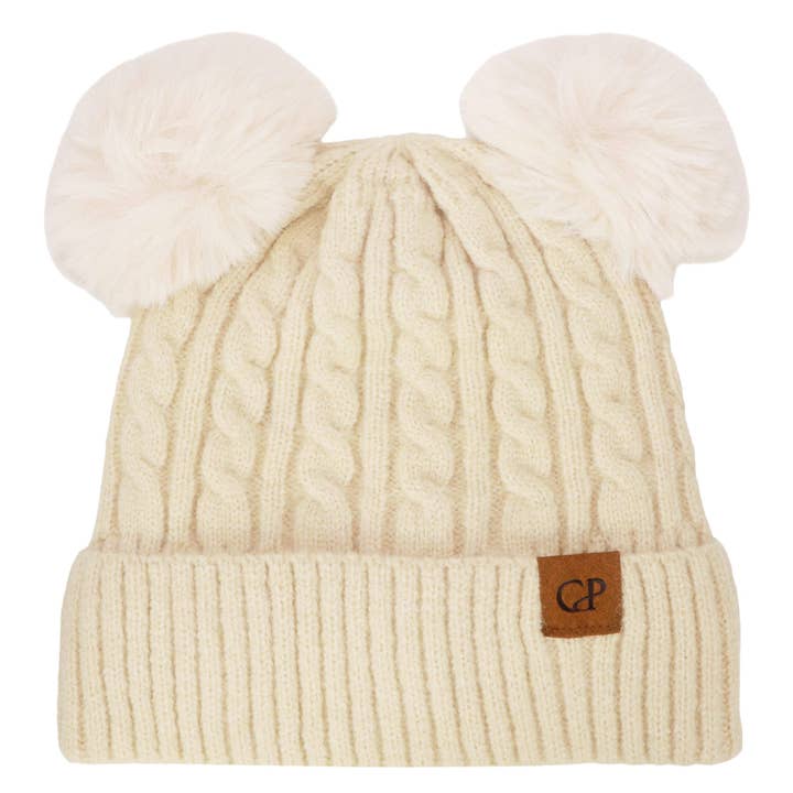 ASSORTED Soft Neutral Cable Knit Double Pom-pom Beanie for wholesale on Faire6