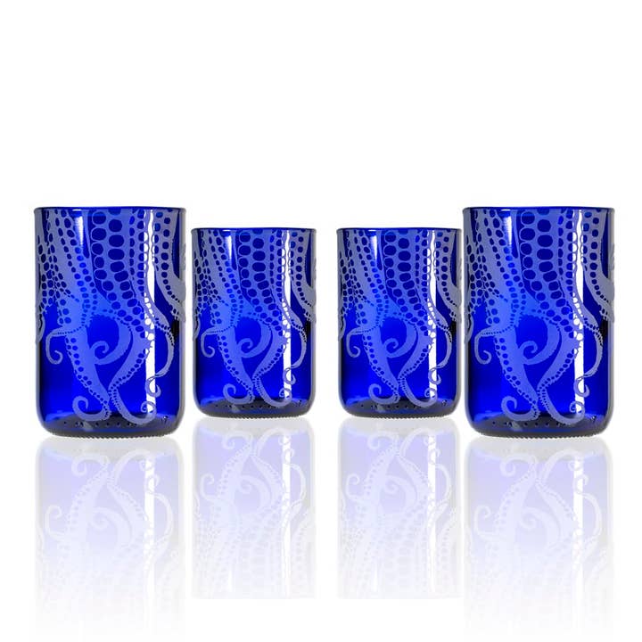 Rolf Glass - Wholesale Drinking Glass/Cup - Upcycled Oscar Octopus 12oz Blue Repurposed Tumbler1