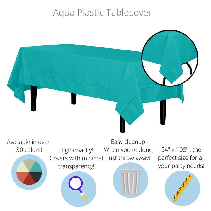 Aqua Blue Disposable Plastic Tablecloth - 54 in. x 108 in. for wholesale on Faire