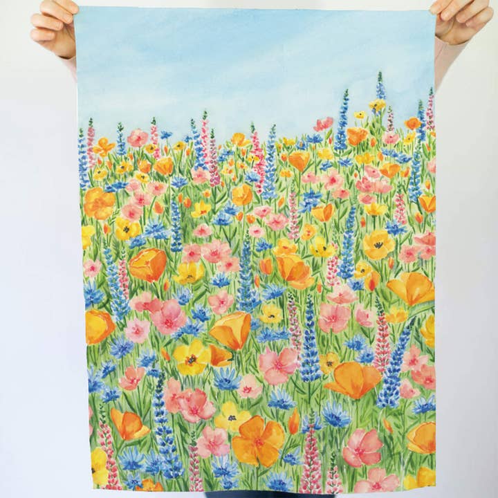 Spring Colors Tea Towel | Wildflower Meadow Kitchen Towel for wholesale by Watercolor Wednesday