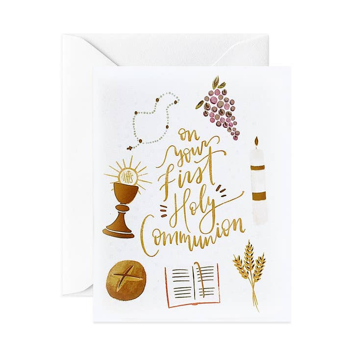 Gratia Design Co. - Wholesale Religieus kaartje - Op je eerste heilige communiekaart0