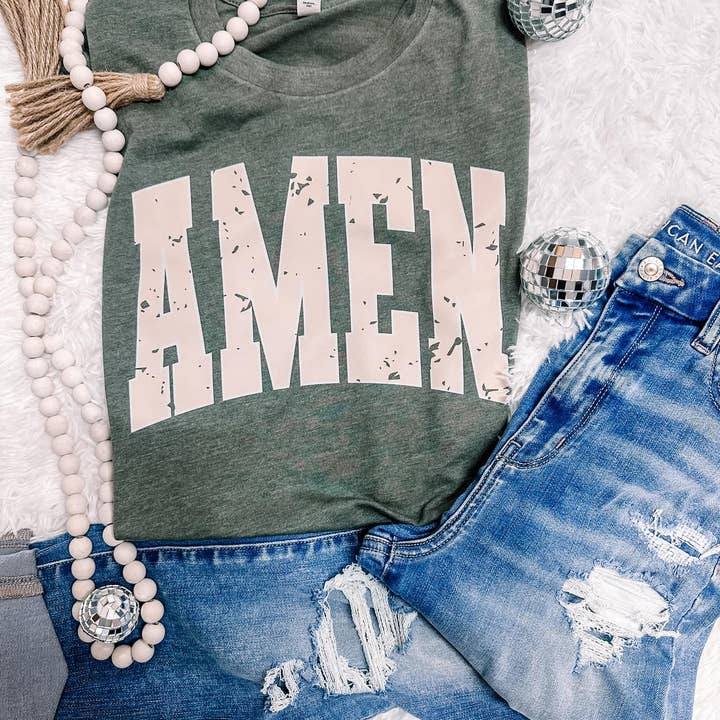 Camiseta estampada de Amen Faith desgastada para venta al por mayor de ZZ Threadz