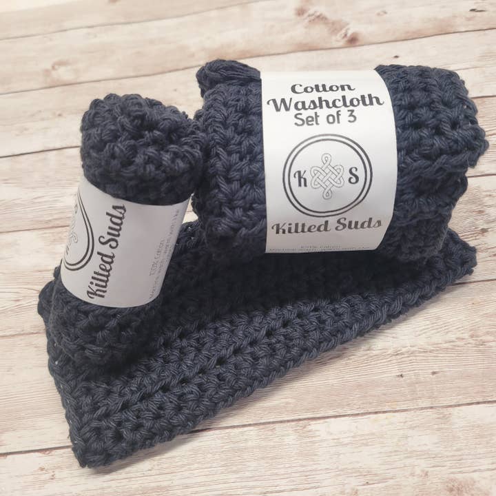 Black Cotton Washcloth for wholesale by Kilted Suds