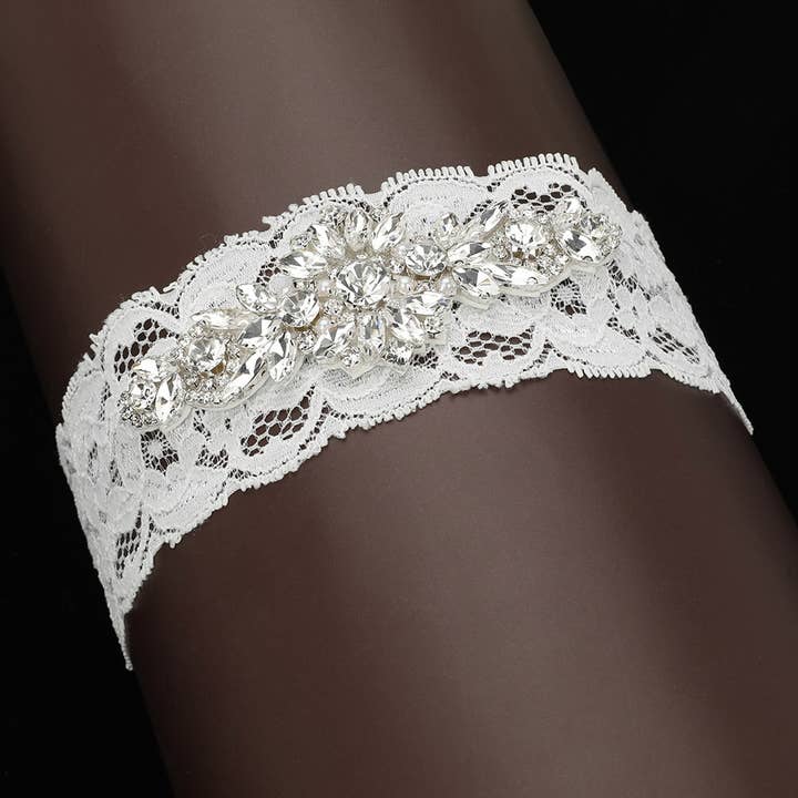 Sensibling Corp. - Wholesale Garter Belt - Women's - Marquise Stone Cluster Pearl Embellished Lace Wedding Garter