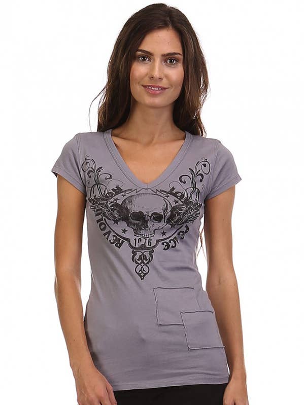 V-neck Pre-washed Short sleeve Graphic tee with Skull design for wholesale by Urban X Apparel