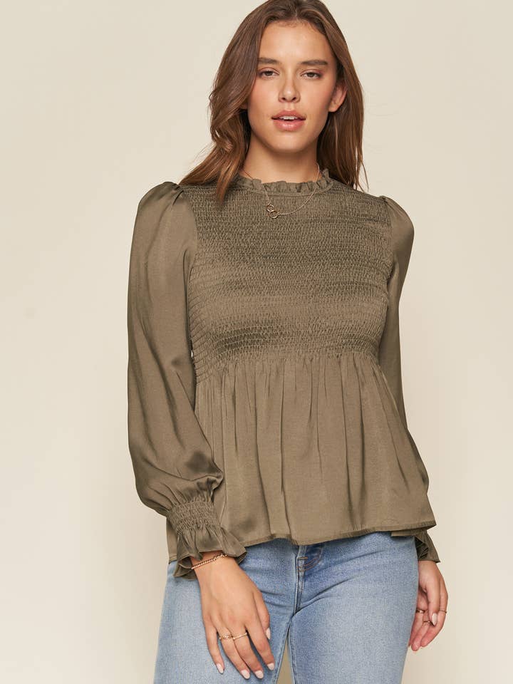 Smocked Silk Blouse for wholesale by Orange Creek