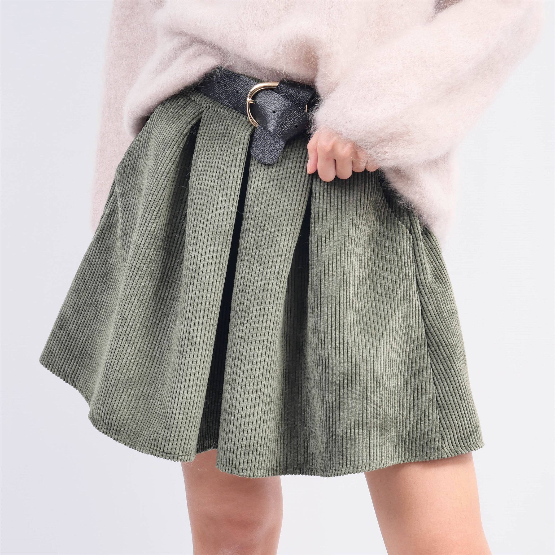 Cecile Wang – Saia - Mulher por atacado – Saia curta de veludo cotelê com cinto TDM728242