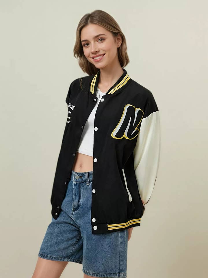 Plus Size Contrast Sleeves Snap Down Jacket for wholesale by React Activewear