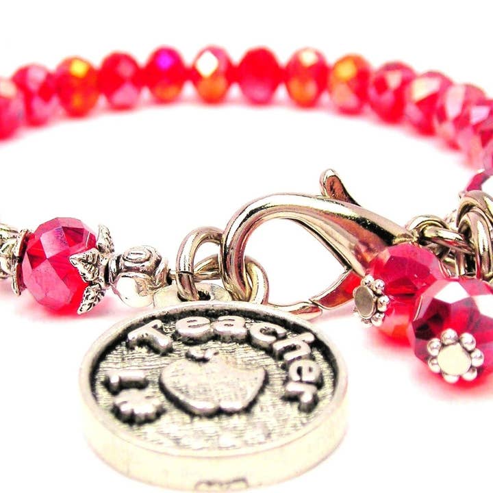 #1 Teacher with an Apple Splash of Color Crystal Bracelet for wholesale by Chubby Chico Charms