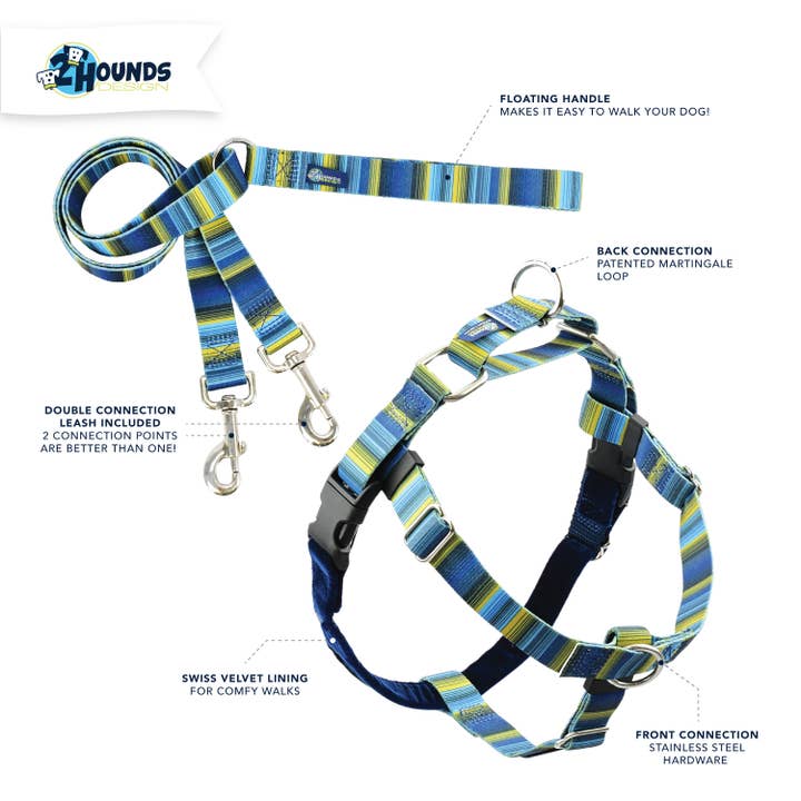 2 Hounds Design - Vente Harnais – chien - EarthStyle Clyde Freedom Harnais sans traction avec laisse1