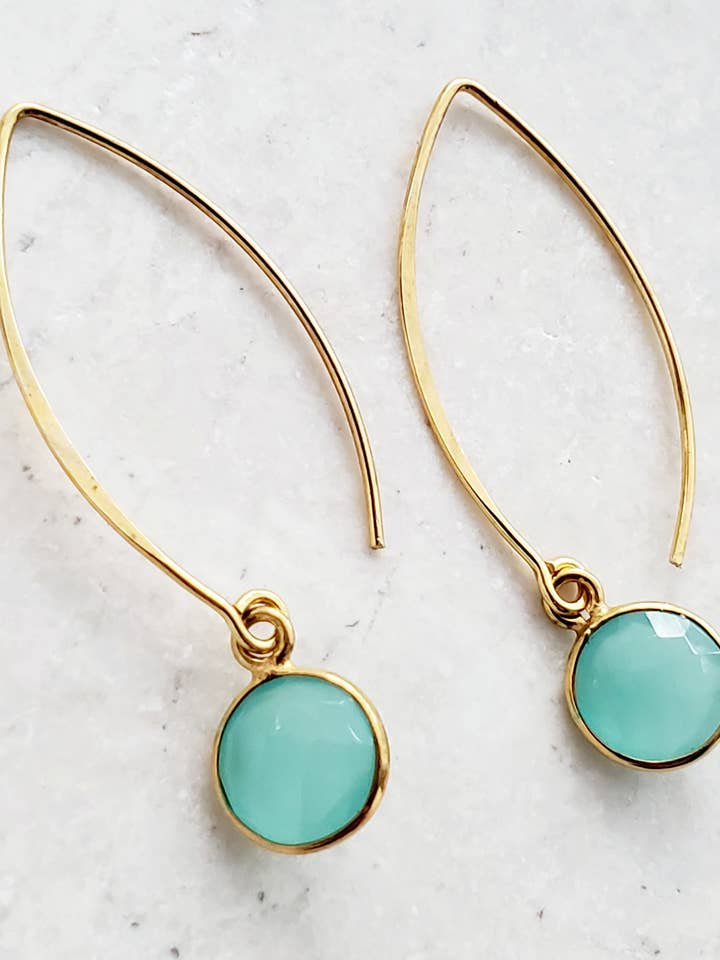 Vermeil Gold Medium Marquis Round Earrings - Chalcedony for wholesale by Sosie Designs